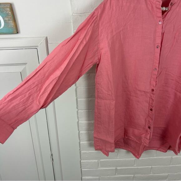 Eileen Fisher Coral Pink Linen Button Down Shirt - Picture 6 of 8